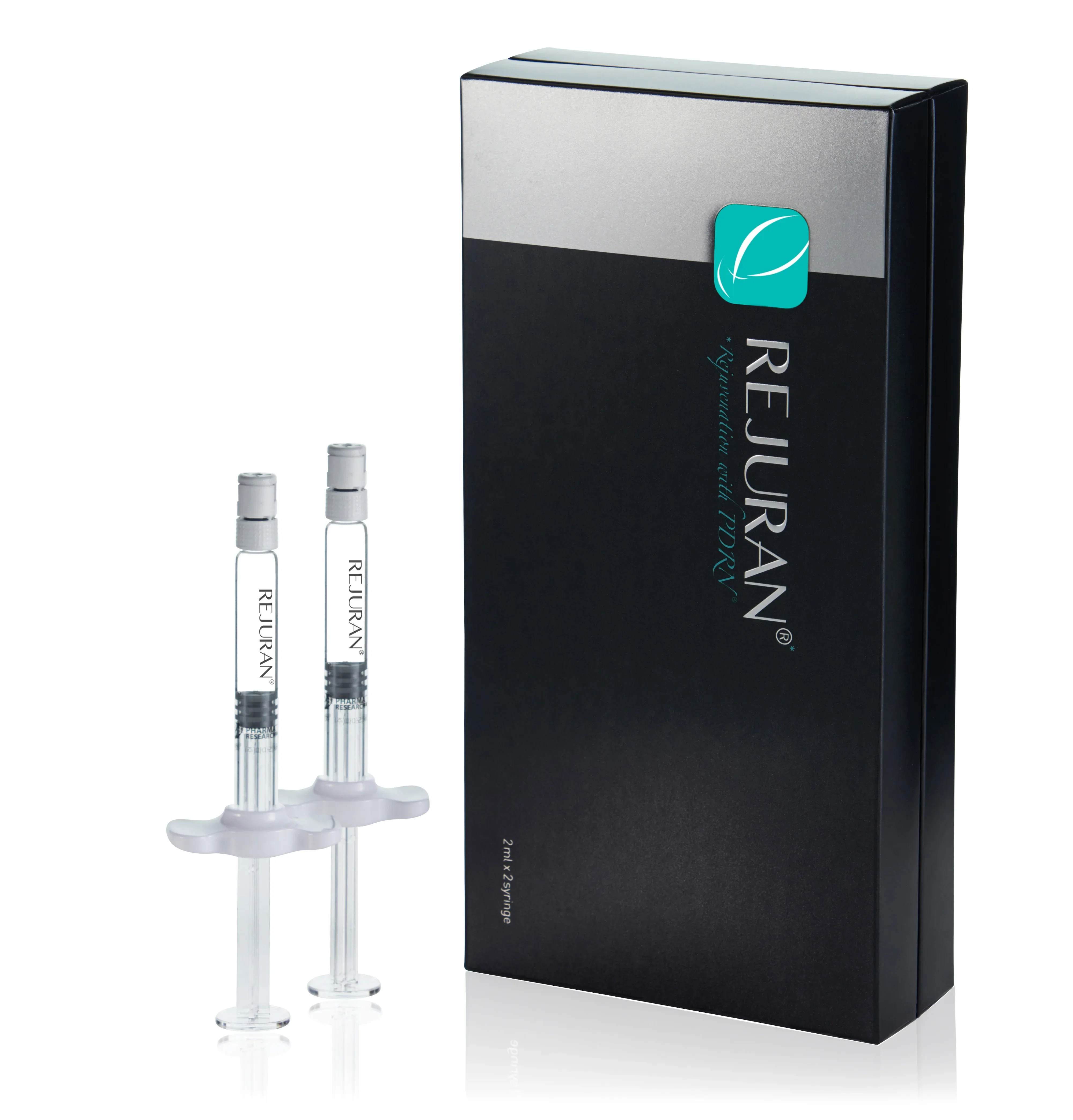 Rejuran polynucleotide skin booster vial and 30G needle on a stainless preparation tray inside a senior Cheongdam dermatology room